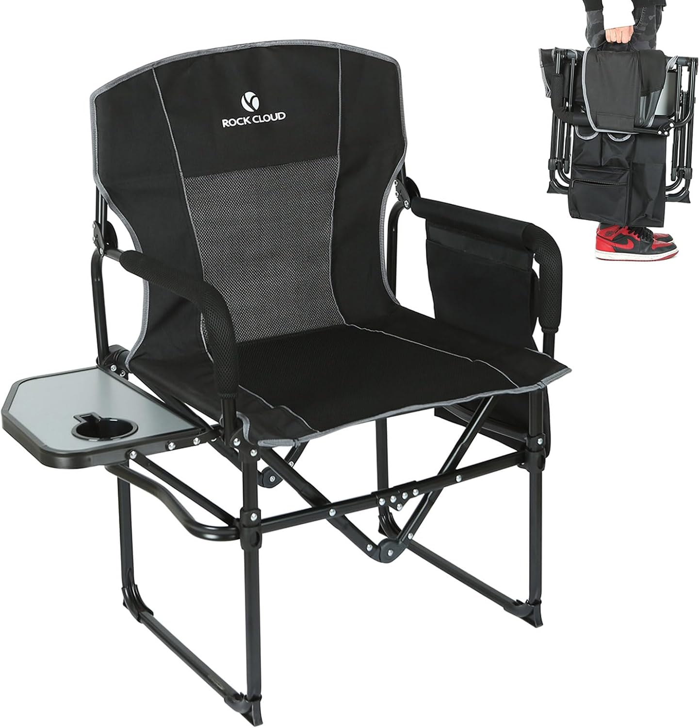 Compact ROCK CLOUD Folding Camping Chair with Side Table & Pocket