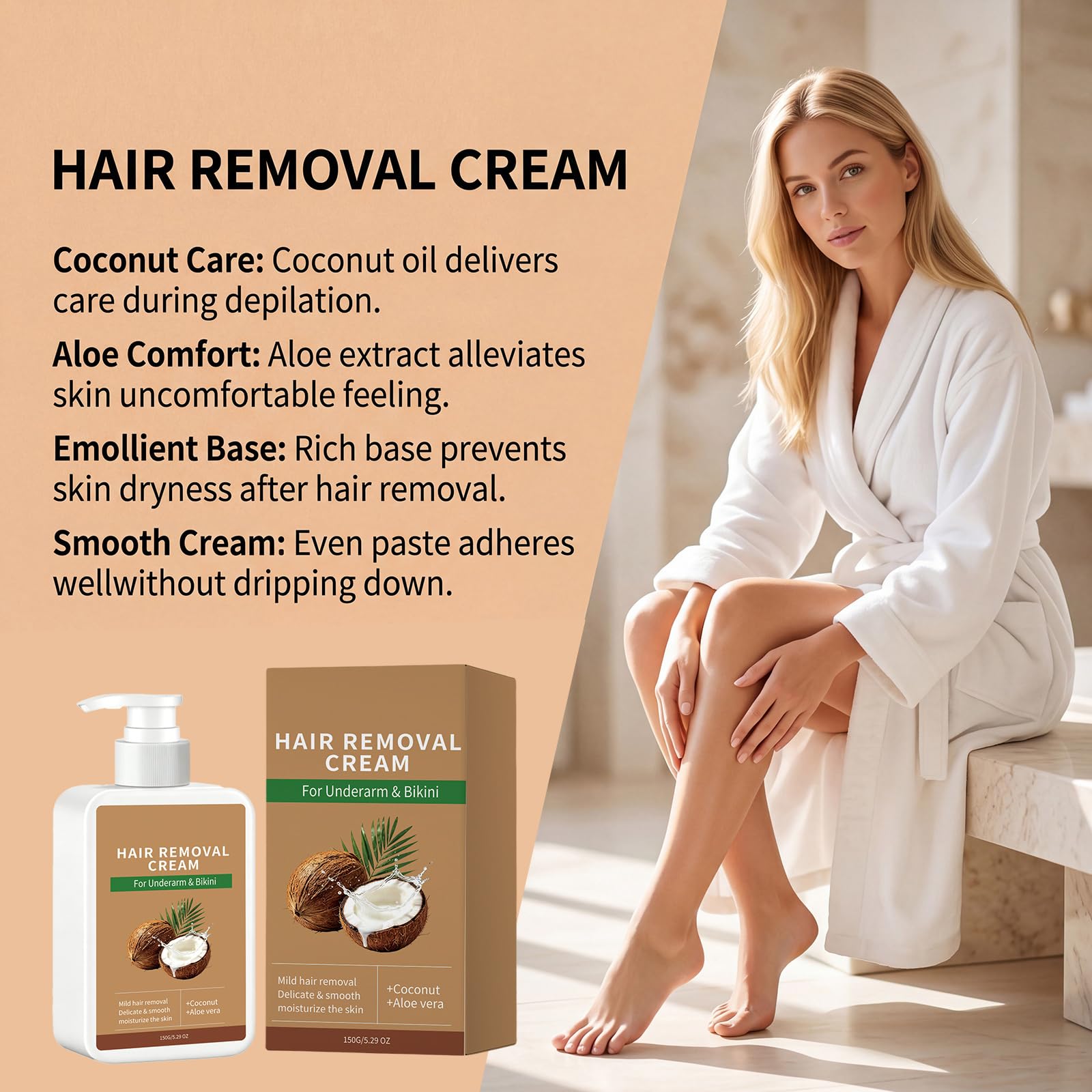 Crema depilatoria delicata e indolore per donne e uomini, a base di olio di cocco, per viso, labbro superiore, mento e guance. Adatto per pelli sensibili. Lascia la pelle (4 pezzi)