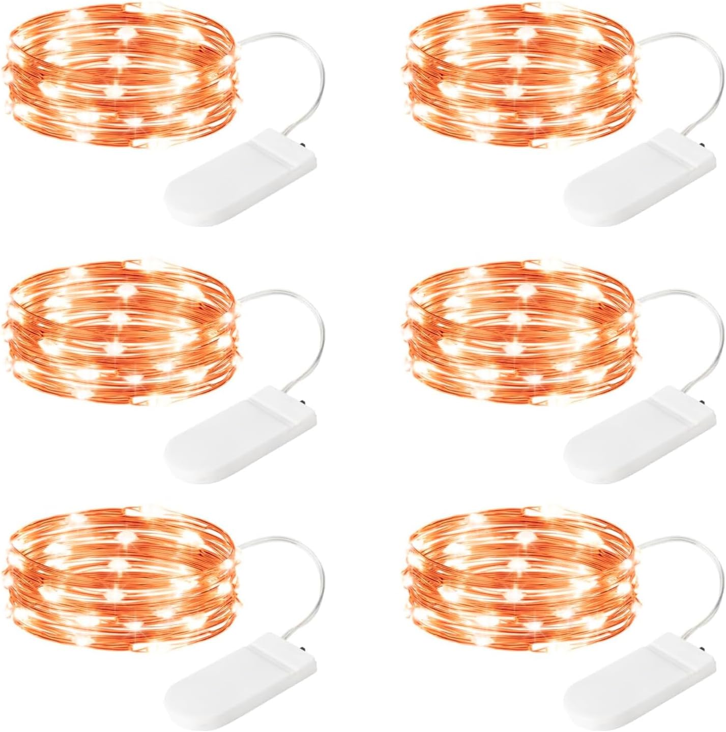 6 Pack Orange Fairy Lights Battery Operated String Lights, 7ft 20 Led Mini Lights, Waterproof Silver Wire Starry for Mason Jars DIY Wedding Party Bedroom Christmas