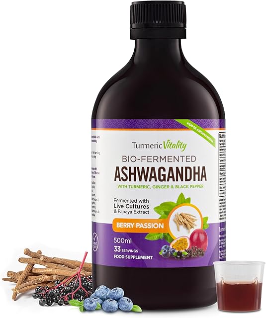 Ashwagandha KSM-66 Liquid Bio-Fermented with Turmeric, Probiotics & Digestive Enzymes for Stress, Mood & Gut Health - Natural Berry Passion Flavour