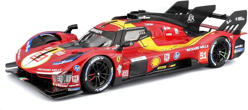 Bburago - Ferrari 499P 24H LMH Hypercar 2025#51, 118 Scale Miniature Car, Detailed Replica with Opening Doors, Official Ferrari Life, 14+