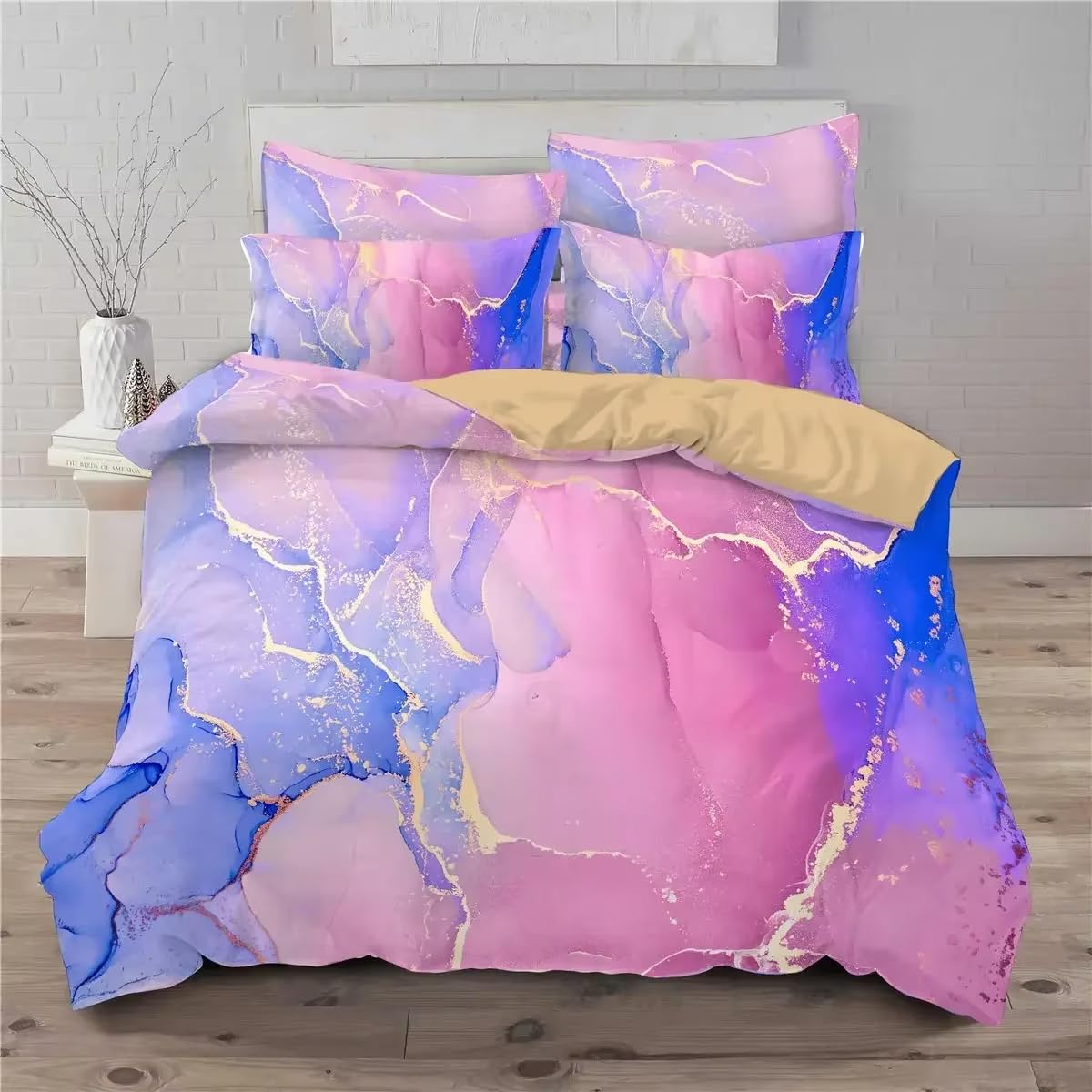 Housse de couette en marbre rose violet parure de lit 240x220 pour chambre de fille et femme king