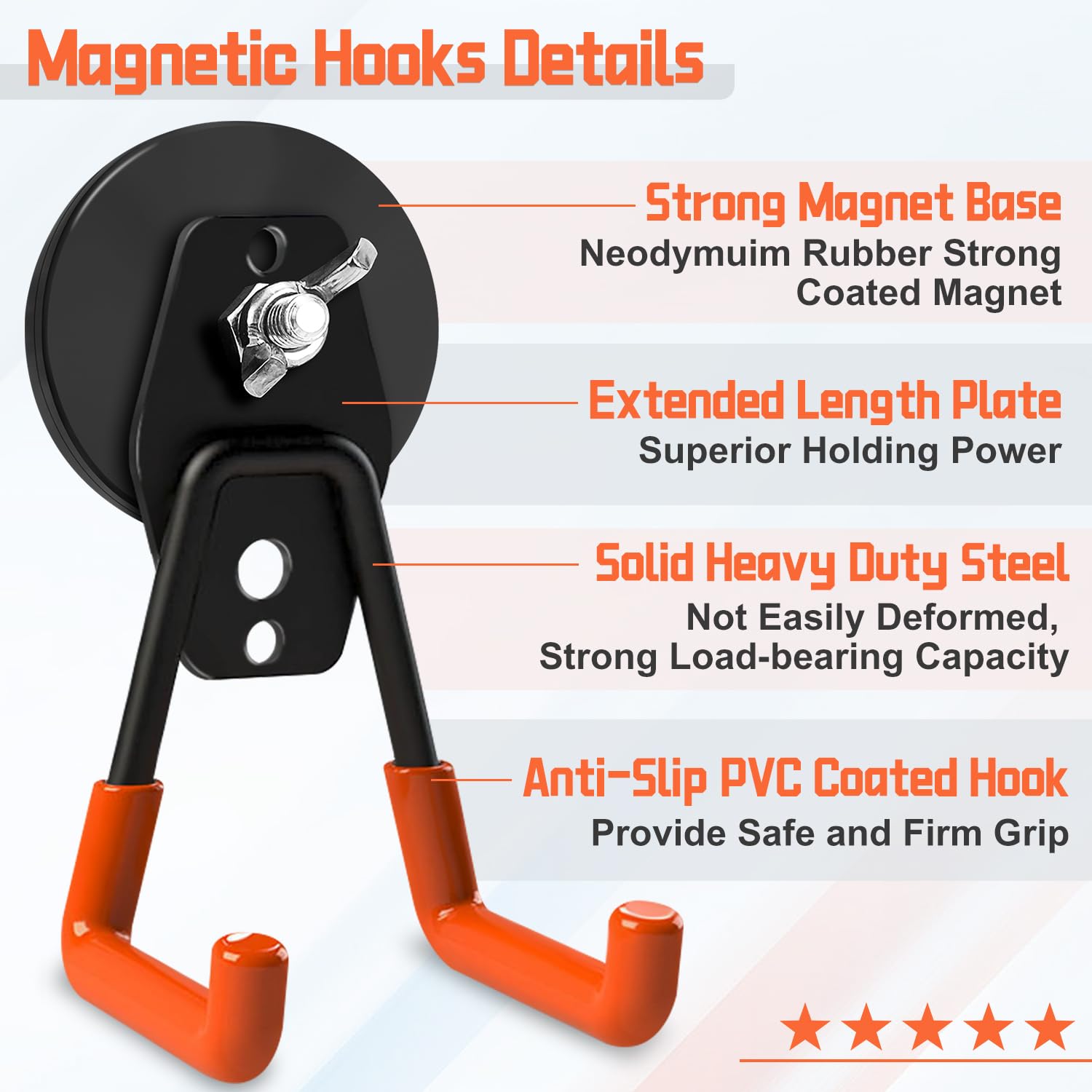 UCINNOVATE 2PCS Heavy Duty Storage Utility Magnetic Hooks, Steel & PVC, Modern Style, Wall Mount, 500 lbs Capacity, Ideal for Wall, Kitchen, Garage, Outdoor & More