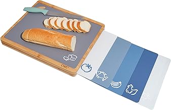 COOK WITH COLOR Bamboo Cutting Board with 6 Flexible Cutting Mats - Cutting Mats with Icons for Different Food Types