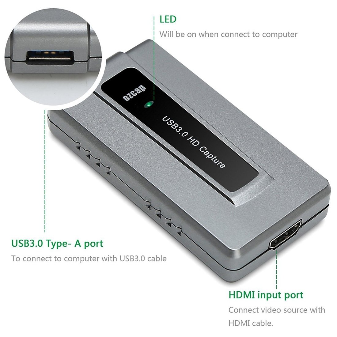 Recorder USB 3 pour PC Win Android Mac Linux capture entrée HDMI entrée Full HD Enregistreur vidéo