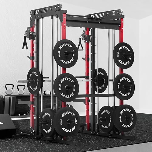 Miniatura 8 de RitFit Máquina M1 Pro Smith con sistema de cruce de cables, jaula multifunción para sentadillas para gimnasio en casa, rack de energía y paquetes