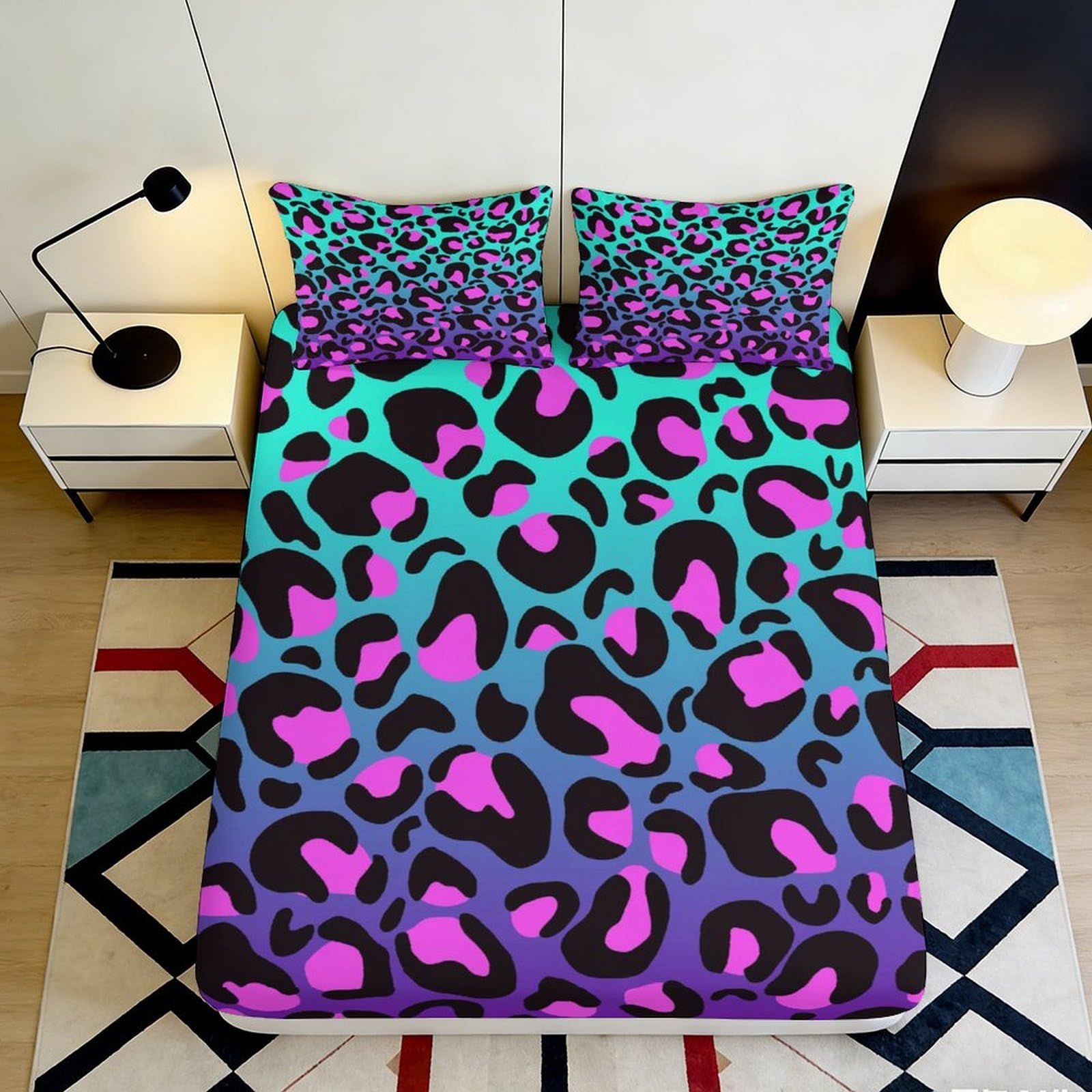 Jqzkxnhpbr Style-7 3D Printed Neon Leopard Fitted Sheet Microfiber Soft Breathable Graffiti Animal Mattress Cover For Bedroom Guest Room Decor 90X200x25cm