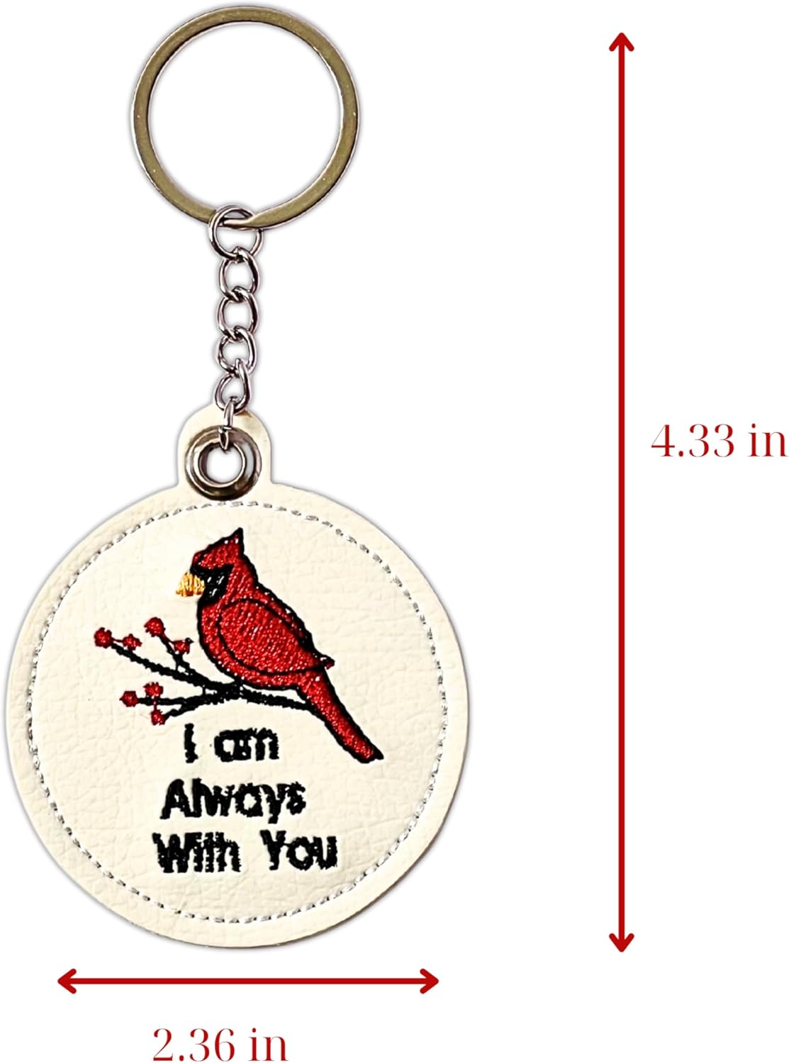 Handmade Cardinal Keychain “I Am Always With You” – White PU Leather Embroidered Cardinal Charm, Memorial Cardinal Remembrance Gift, Cardinal Bag Charm, Red Cardinal Christmas Ornament for Women - Image 3