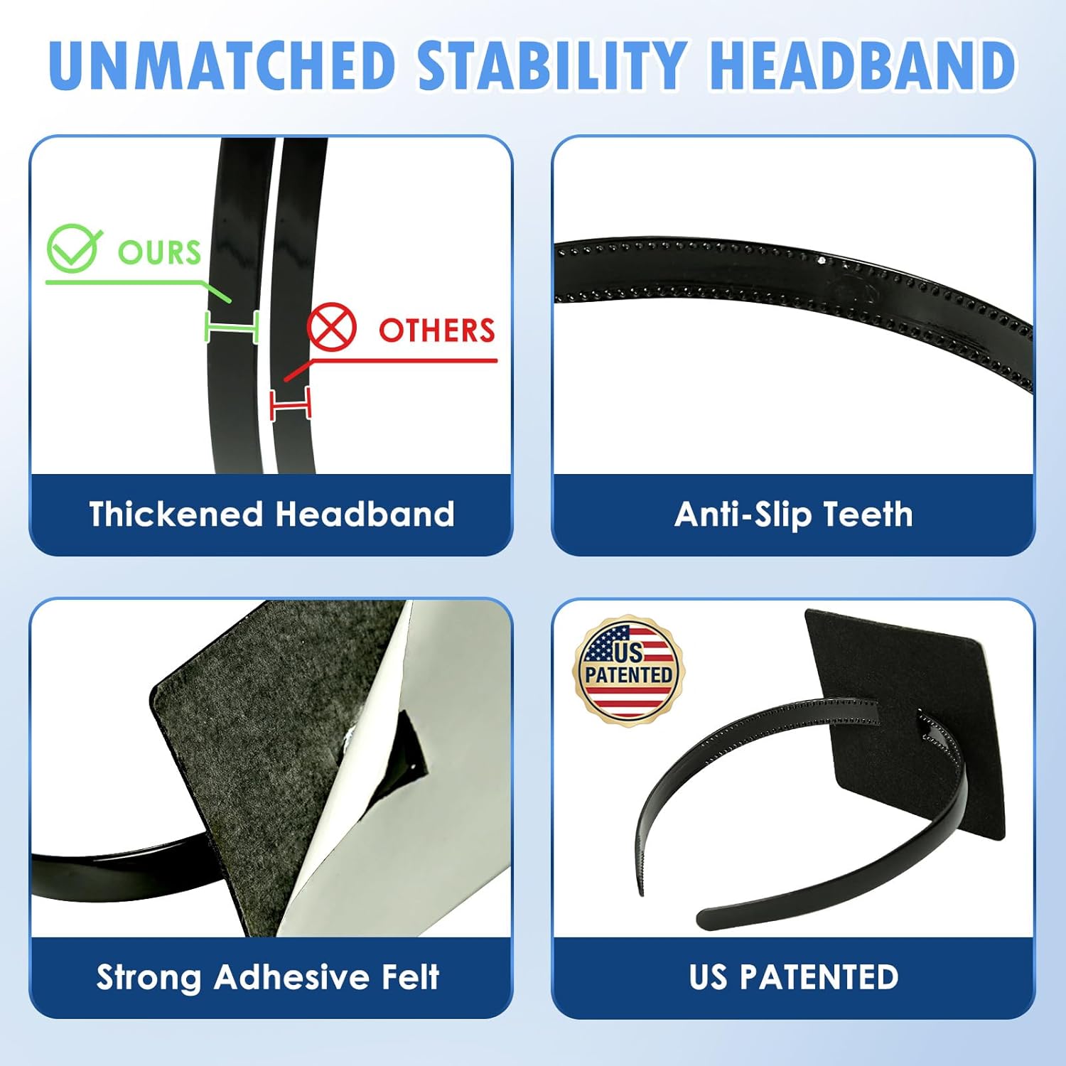 PUNCHMAN Graduation Cap Headband Insert- Black 1 Pack Firm Anti-fall Hair Band,Graduation Hat Headband Holder for Secure Grad Cap And Hairstyle,Hat Accessories for Graduates,Students,Girls