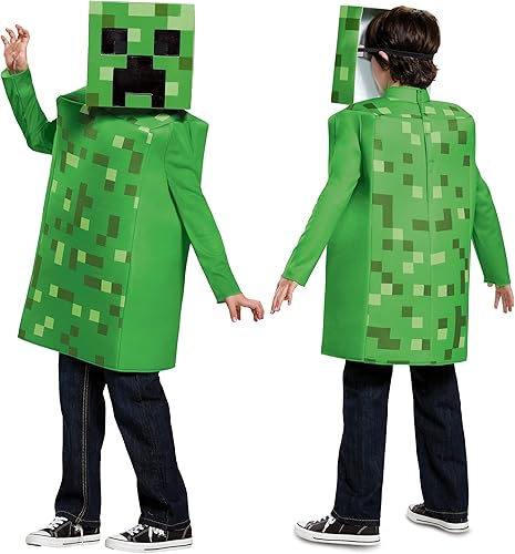 Disfraz clásico de Creeper de Minecraft, M (7-8), Verde