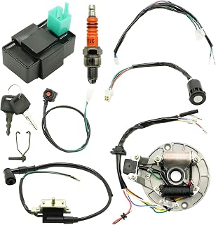 EATAKWARD ATV Rebuild Kit Wire Harness Kit, Start Dirt Pit Bike Wire Harness 2 Coil Magneto stator Plate CDI Replacement for 4 Stroke 50cc 70cc 110cc 125cc 90cc Magneto Spark Plug