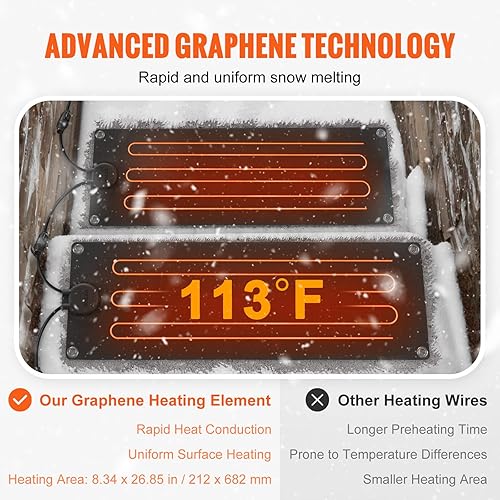 Miniatura 3 de VEVOR Alfombrilla para derretir nieve de 10 x 30 pulgadas, antideslizante, almohadilla de hielo de goma eléctrica con cable de alimentación y