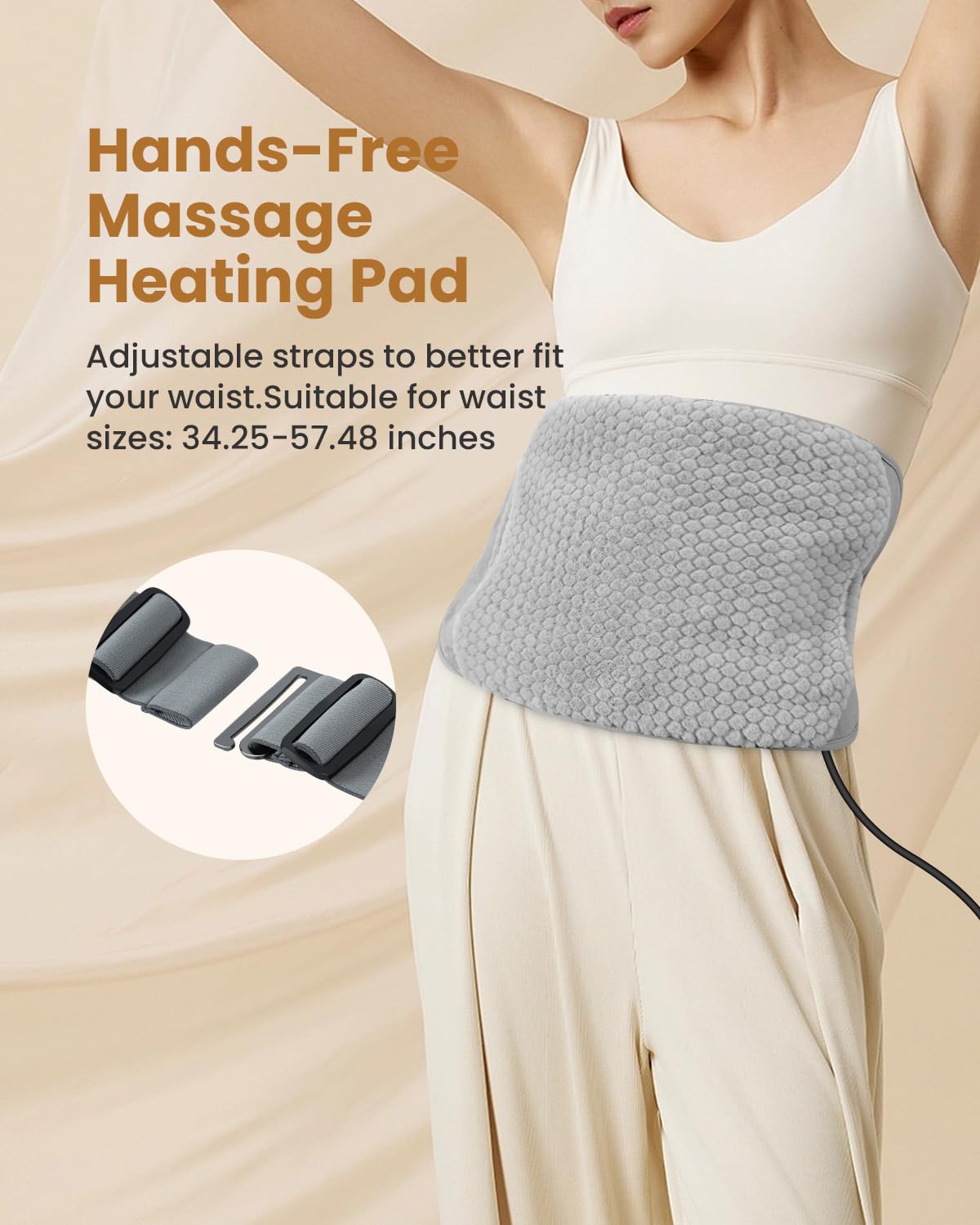 COMFIER Ceinture chauffante de Massage Contre Les maux de Dos, Sangles réglables de 87 à 146 cm, Ceinture chauffante avec 3 Modes, 3 intensités, avec minuterie