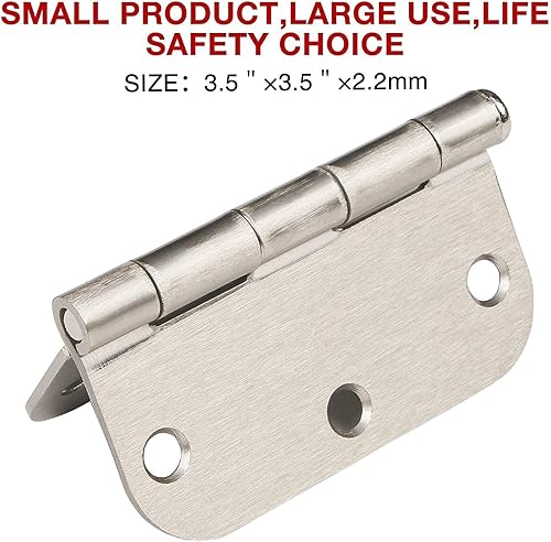 Miniatura 5 de Bisagras de puerta de níquel cepillado de 3.5 x 3.5 pulgadas, paquete de 30 bisagras de puerta interiores redondeadas con radio de 5/8", bisagras