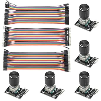 WMYCONGCONG 5 PCS KY-040 Rotary Encoder Module Brick Sensor Board with 120 PCS Multicolored Breadboard Jumper Wires Ribbon Cables Kit