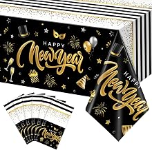 6 Pieces Happy New Year Tablecloths Black Gold Plastic New Year Disposable Table Cloth Rectangle New Year Table Cover for 2025 New Years Eve Party Decorations Supplies,54 * 108inch