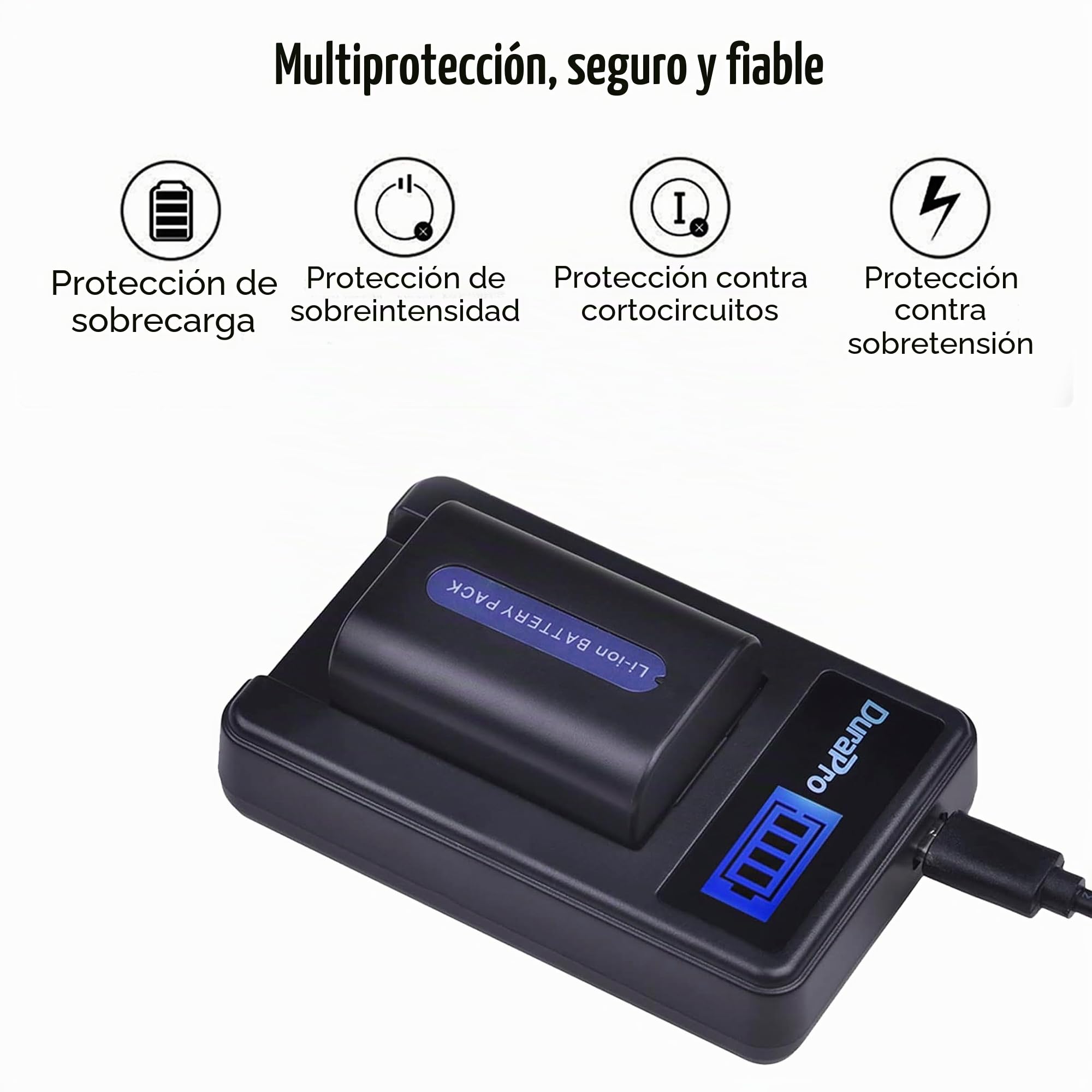 DuraPro 2 baterías NP-FH5 NP FH5 + Cargador de batería USB LCD para Sony NP-FH3, NP-FH4, NP-FH5, NP-FH6, NP-FH7, NP-FH1; Serie H; Sony DCR-SR32, DCR-SR33,DCR-SR35,DCR-SR36,DCR-SR48,DCR-SR52 Cámaras