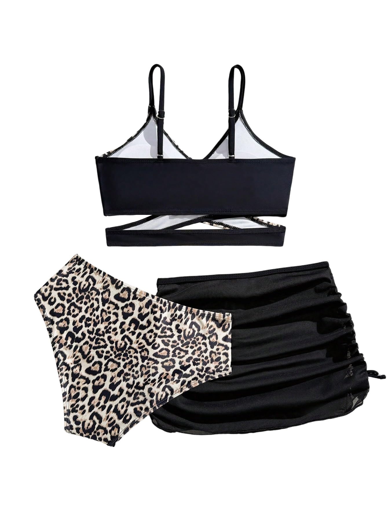 SweatyRocks Zestaw bikini dla dziewcząt, 3 sztuki, strój kąpielowy, górna część bikini i spodnie do bikini, okrycie spaghetti, strój kąpielowy, strój plażowy