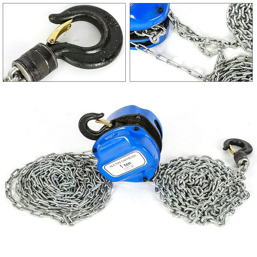 Profi Kettenflaschenzug 2T Kettenzug handseilwinde, Vollverzinkte Kette, ölfrei, 1000Kg Tragkraft Flaschenzug Seilzug Hebezug Ratschenzug, 4m Kettenblockaufzug Handkran