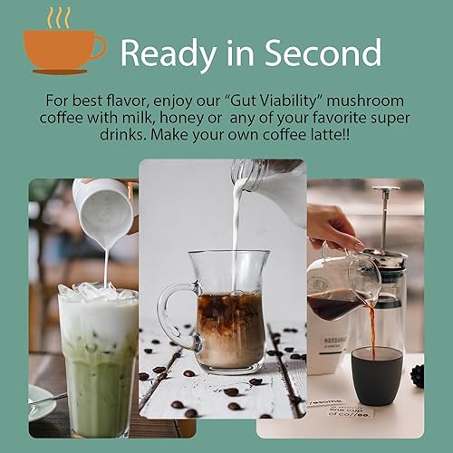 Miniatura 4 de ECO-TASTE Mezcla de café de hongos, diseñada para la salud intestinal con chaga, melena de león, cola de pavo, yacón y probióticos - 12 sobres