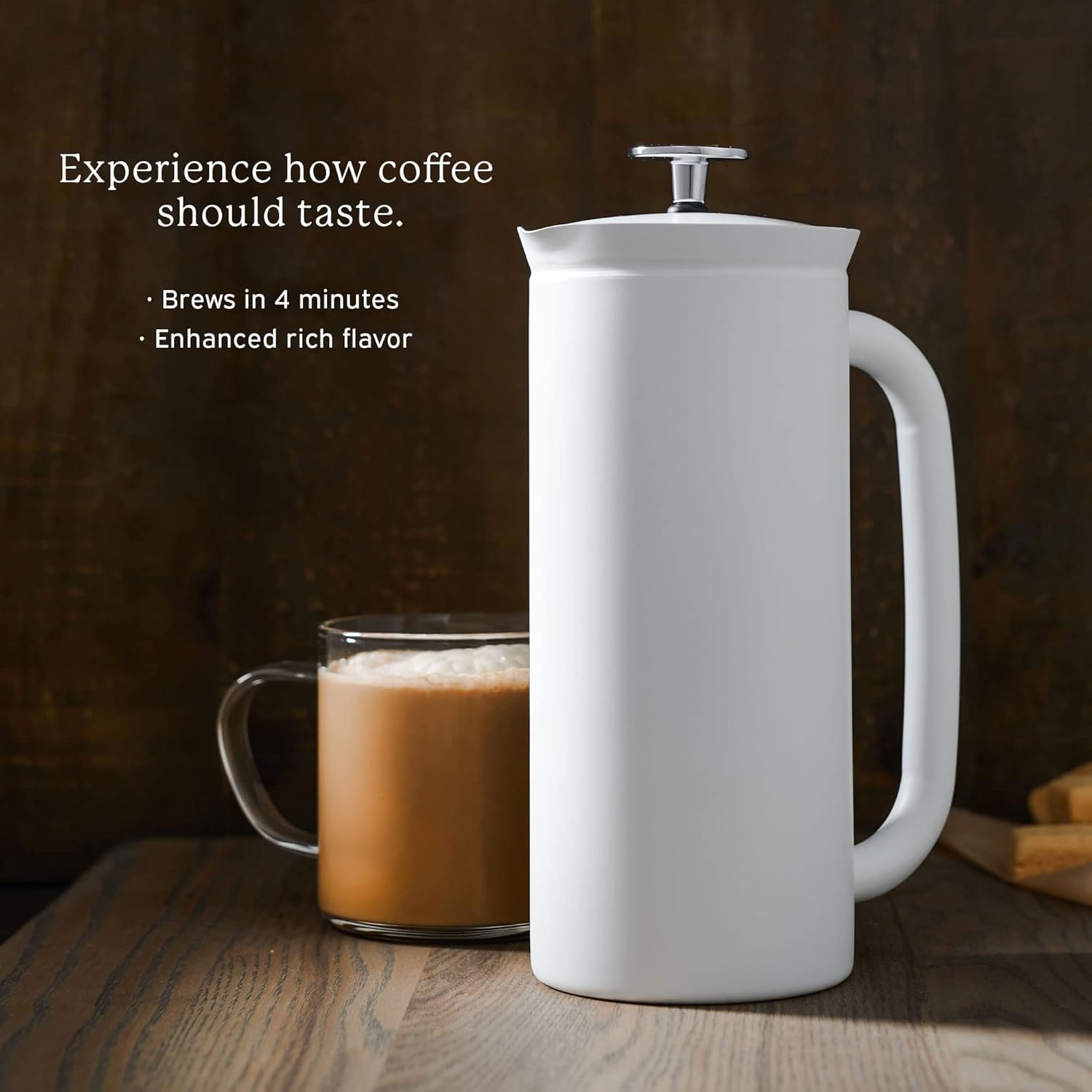 ESPRO - P7 French Press - Double Walled Stainless Steel Insulated Coffee and Tea Maker with Micro-Filter - Keep Drinks Hotter for Longer (Matte White, 18 Oz) Cleaning Powder