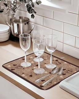 Absorbent Dish Drying Mat for Kitchen Counter,Farmhouse Coffee Time Text Microfiber Quick Dry Pad Dishes Drainer Rack Mats for Under Sink Utensils 16x18in,1 Pack,Country Vintage Brown