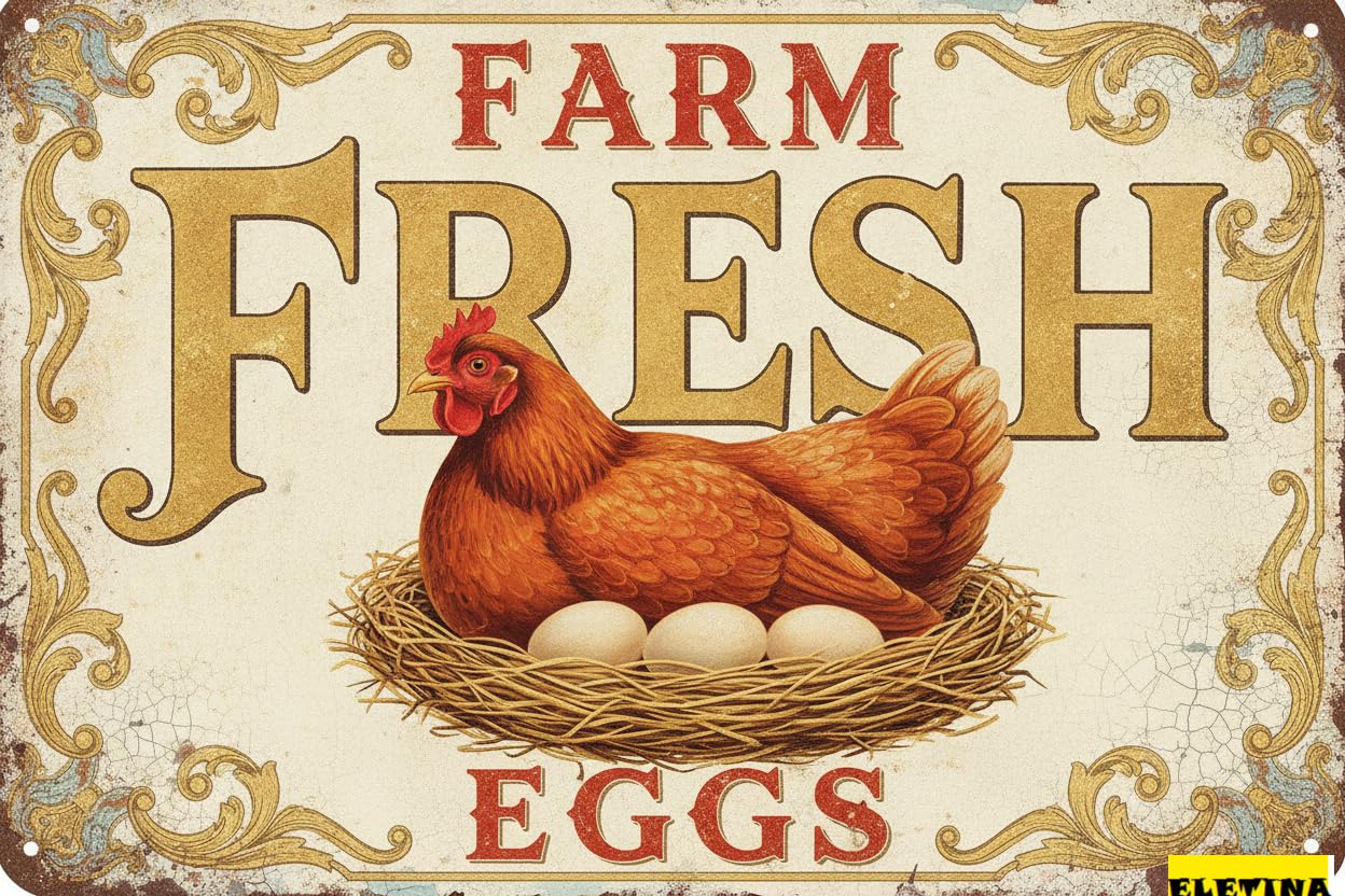 Personalized Sign for Man Cave Funny Chicken Coop Metal Tin - Farm Fresh Eggs Vintage Country Chicken Hen Rooster Tin S Farm Yard Decorative S 8x12inch Private Property