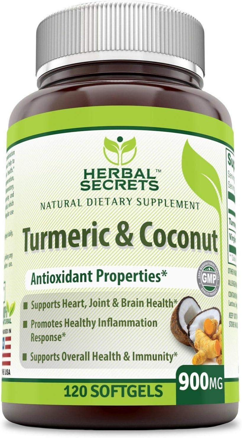 Herbal Secrets Turmeric & Coconut 900 Mg 120 Softgels (Non-GMO) - Antioxidant Properties* Supports Heart, Joint & Brain Health,Promotes Healthy Inflammation Response* : Health & Household