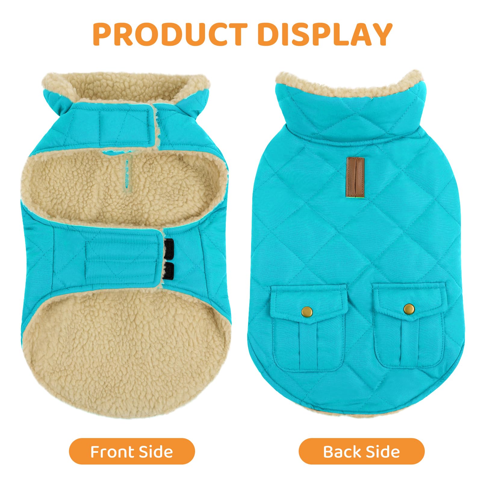 Queenmore Cappotto caldo per cani, piumino per cani, per la stagione fredda, trapuntatura, invernale, ultra spesso, foderato in pile felpato, vestiti per animali domestici, con tasche portaoggetti