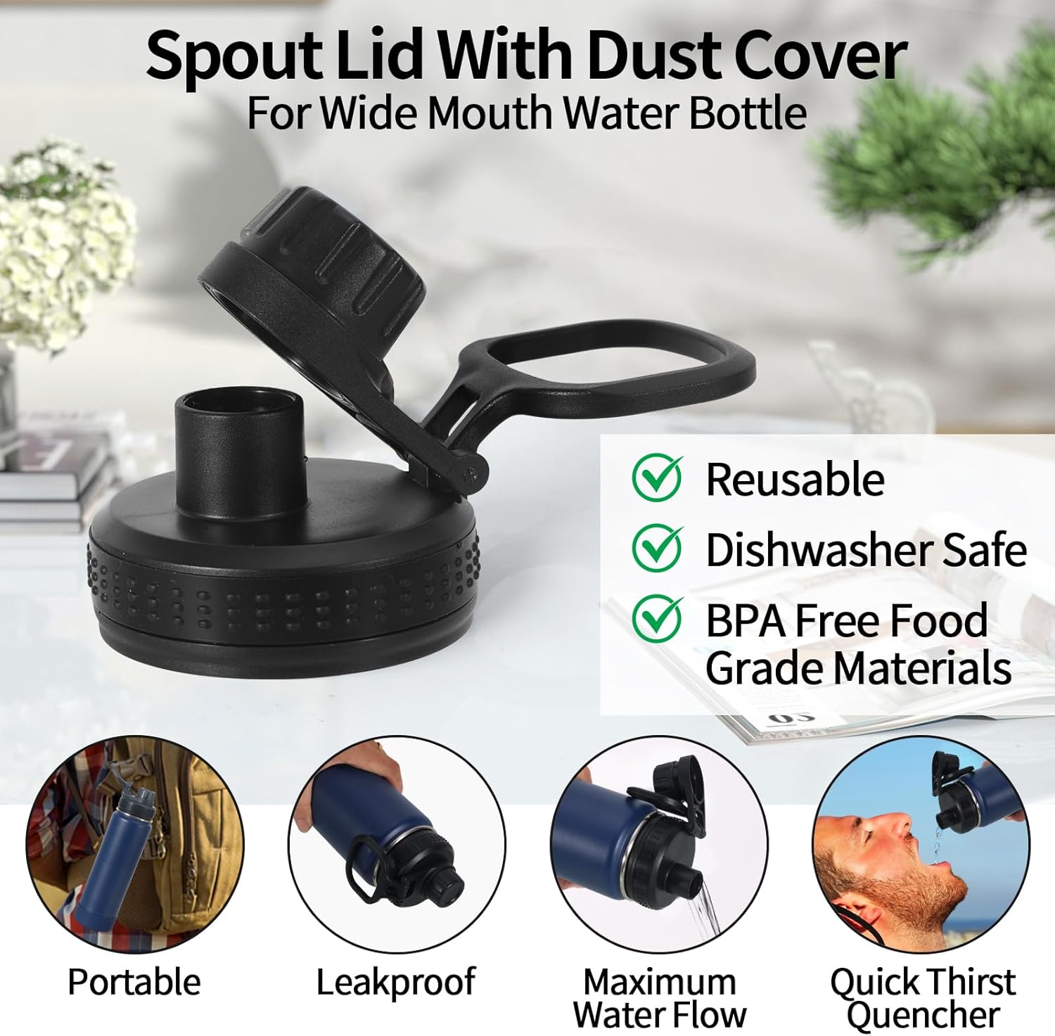 Replacement Lid Compatible with Rtic,Takeya And Thermoflask,12 oz 16 oz 18 oz 20 oz 32 oz 40 oz 64oz,Spout Lid BPA Free,2PCS - Image 6