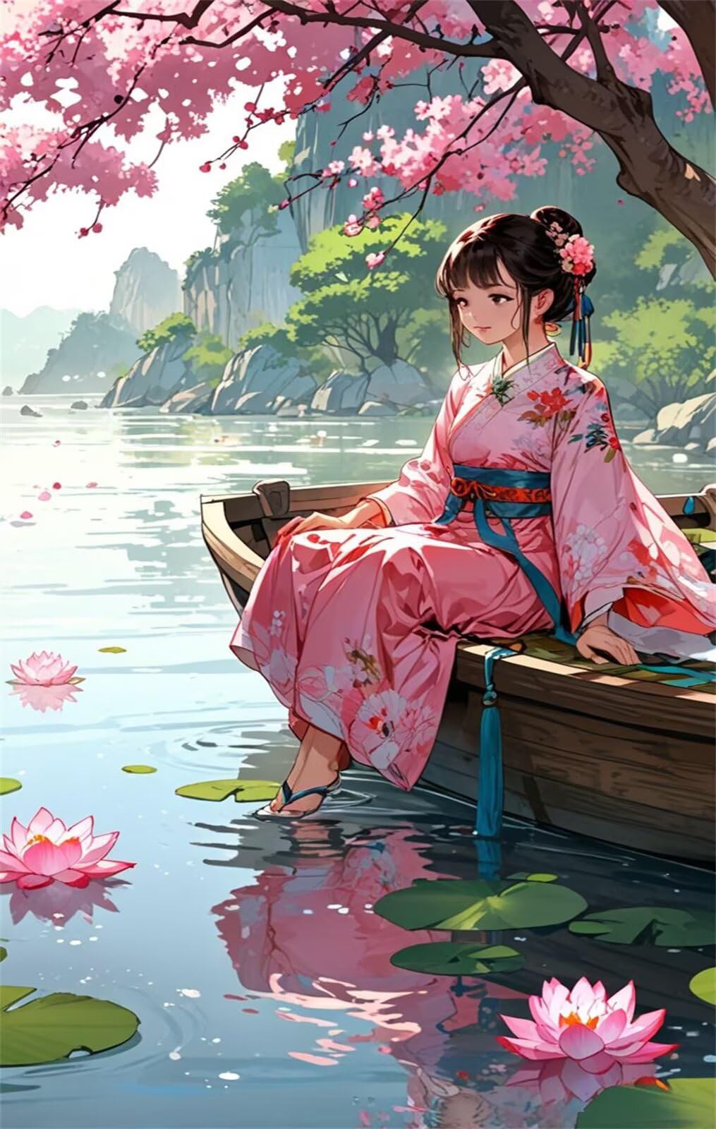 Puzzle 1500 sztuk dziewczyna łódź kwiaty, 87 x 57 cm, niemożliwe układanki, ćwiczenie cierpliwości i koncentracji, puzzle 1500 elementów dla dorosłych