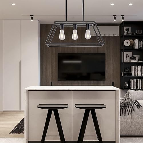 Miniatura 10 de XILICON Iluminación de isla de cocina, 5 luces, lámpara de araña de comedor, isla de granja, color negro, moderna, colgante industrial, pantalla de