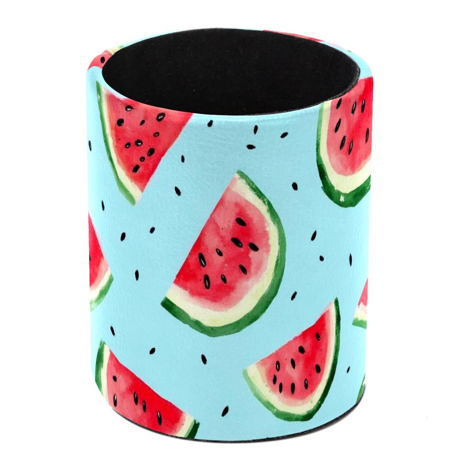 HEOEH Watermelon Pen Holder for Desk, PU Leather Pencil Holder Pen Cup Marker Holder Makeup Brush Holders, Desk Accessories & Workspace Organizers for Home, Office