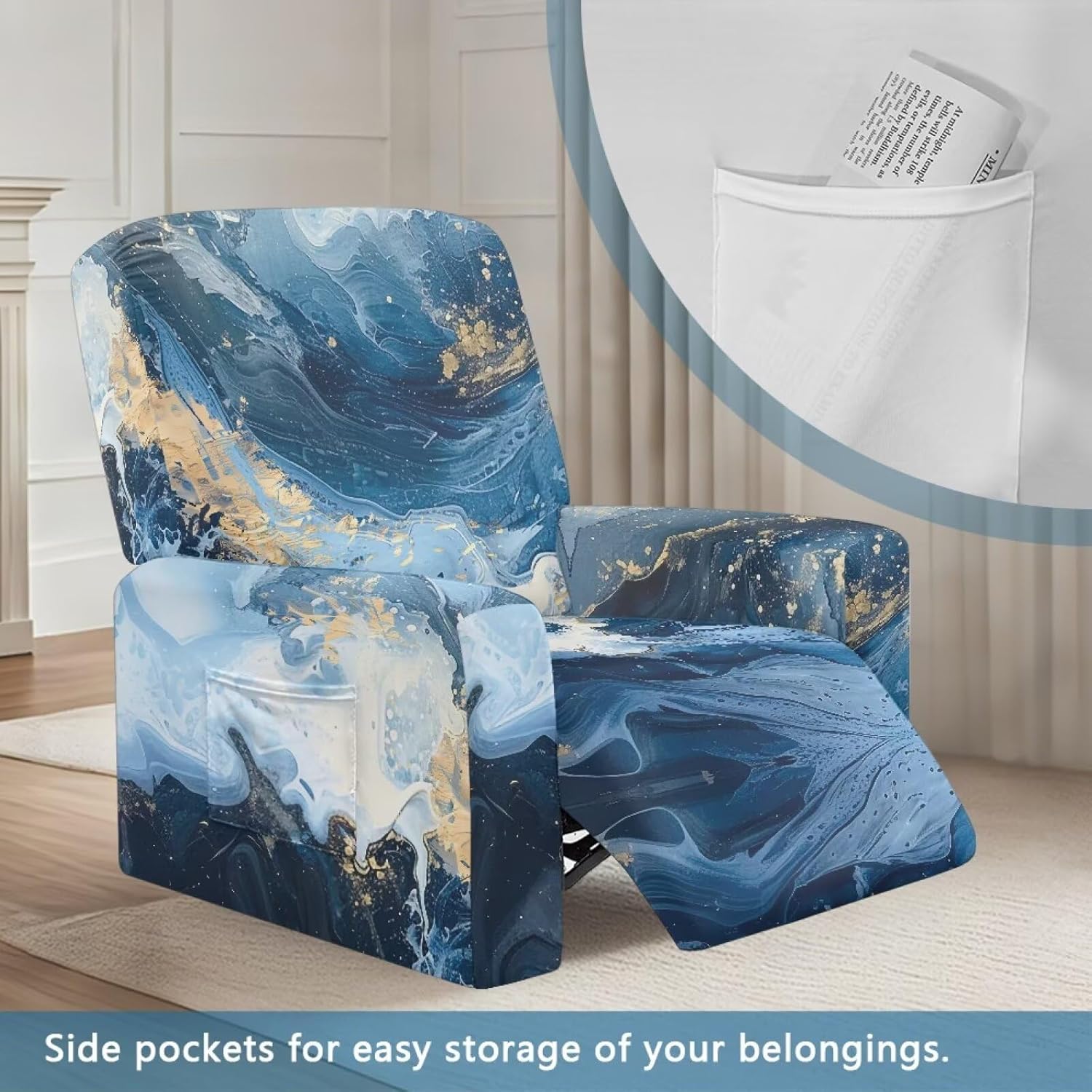 Reclining Chair Cover Marble Pattern Cover Couch Sofa for Living Room Sofa Recliner Covers for Pet-Friendly Households Soft and Breathable