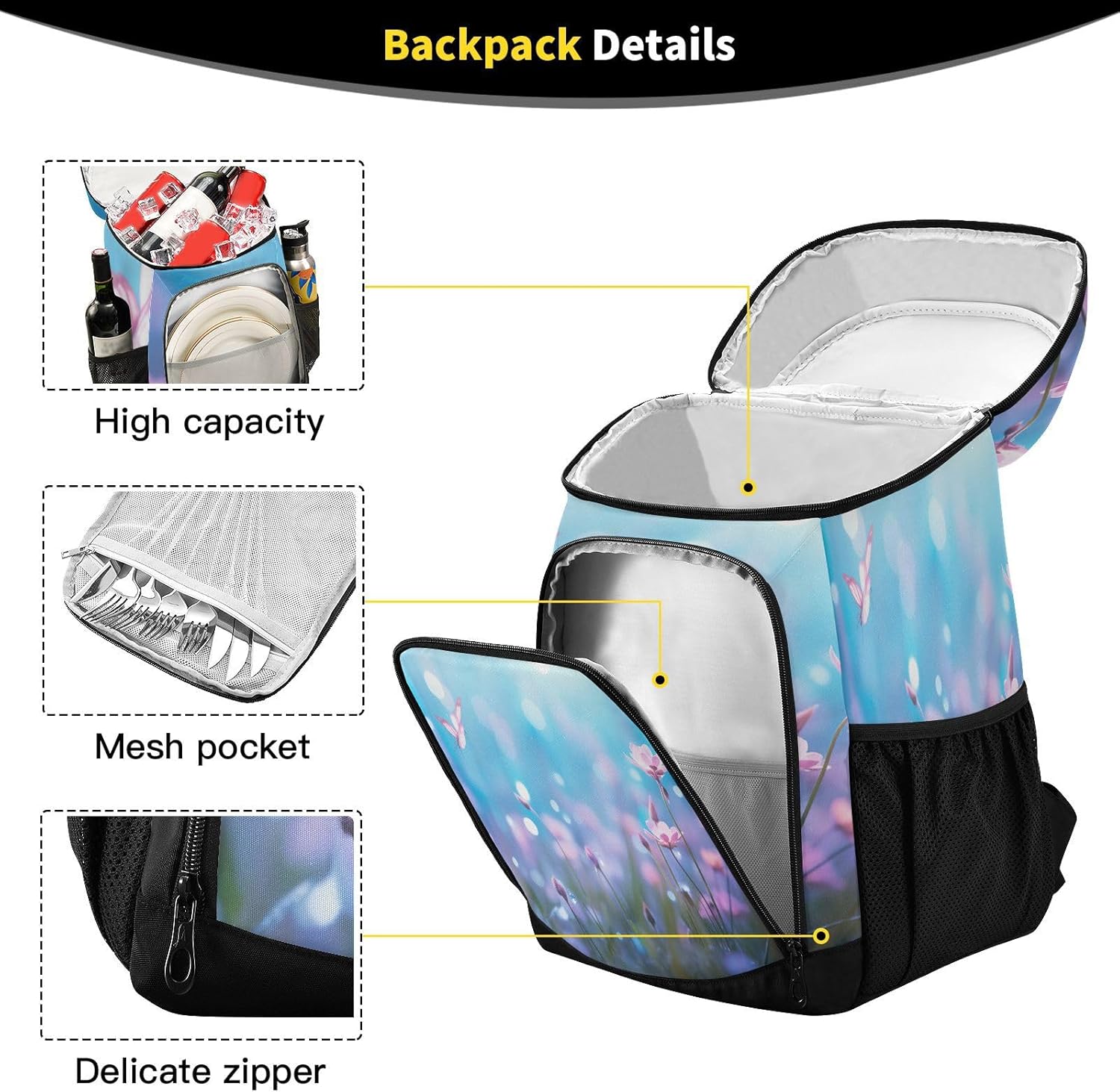 Beautiful Spring Flowers Cooler Backpack 36 Cans Leakproof Waterproof Backpack Cooler Bag Beach Accessories Travel Camping Fishing Backpack for Women Men
