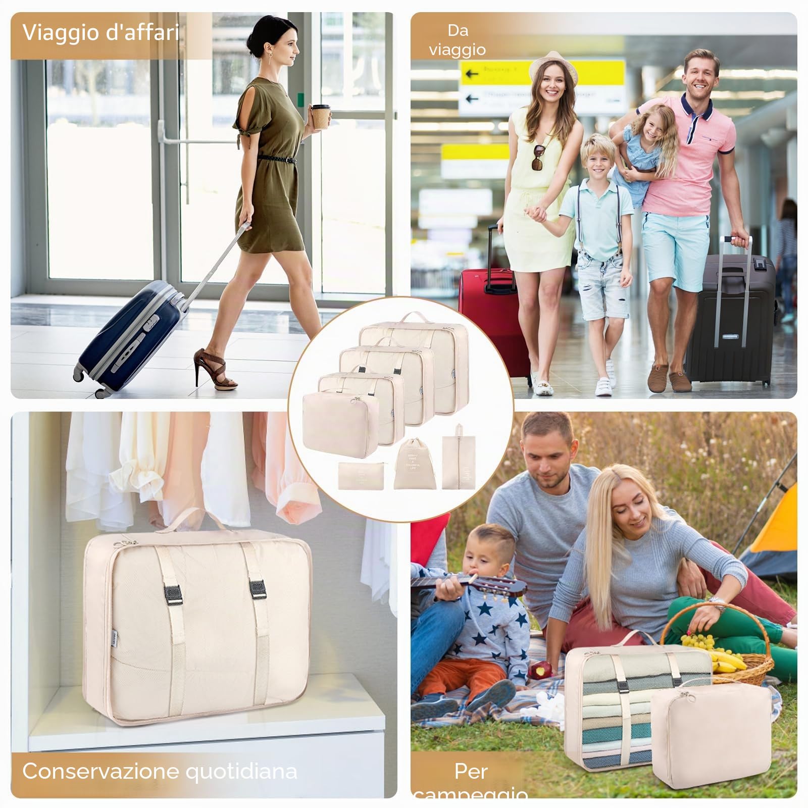 Organizer Valigie, 7 Pezzi Sistema di Cubo di Viaggio, Separatori Buste Viaggio Travel Organizer, rganizzatore per Organizer Valigie Set, Organizzatori Sacchi Valigia di Stoccaggio Set