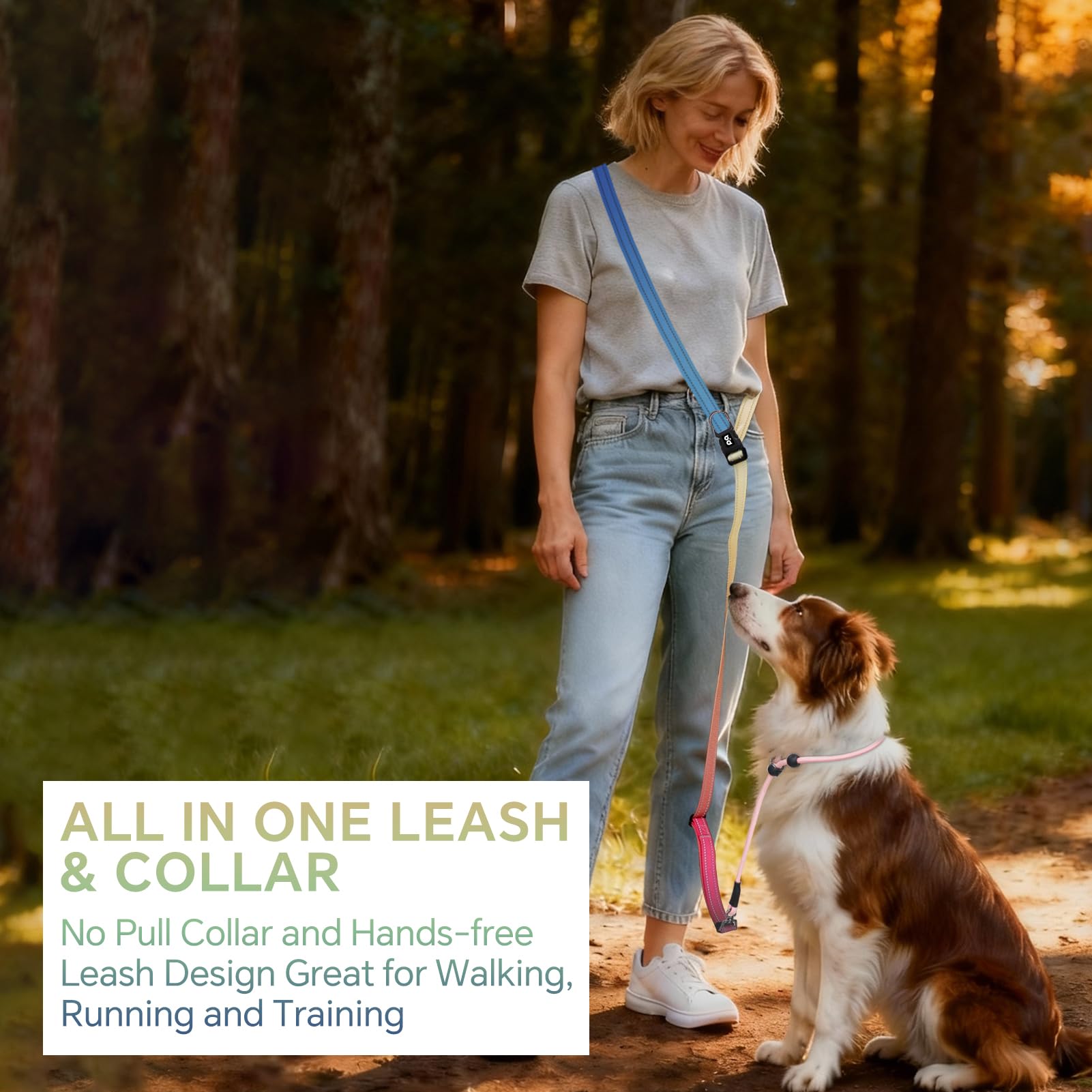 QQPETS Laisse réglable pour chien, mains libres, pour promener le chien, laisse de dressage réfléchissante avec pivot à 360° anti-nœuds, longueur de 1,2 à 2,1 m pour toutes les races