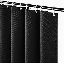 Furlinic Rideau de Douche Anti Moisissure Tissu Imperméable et Lavable Épais Petits Rideaux de Douche en Polyester Noir Gaufre pour Baignoire avec 8 Crochets 120x200cm