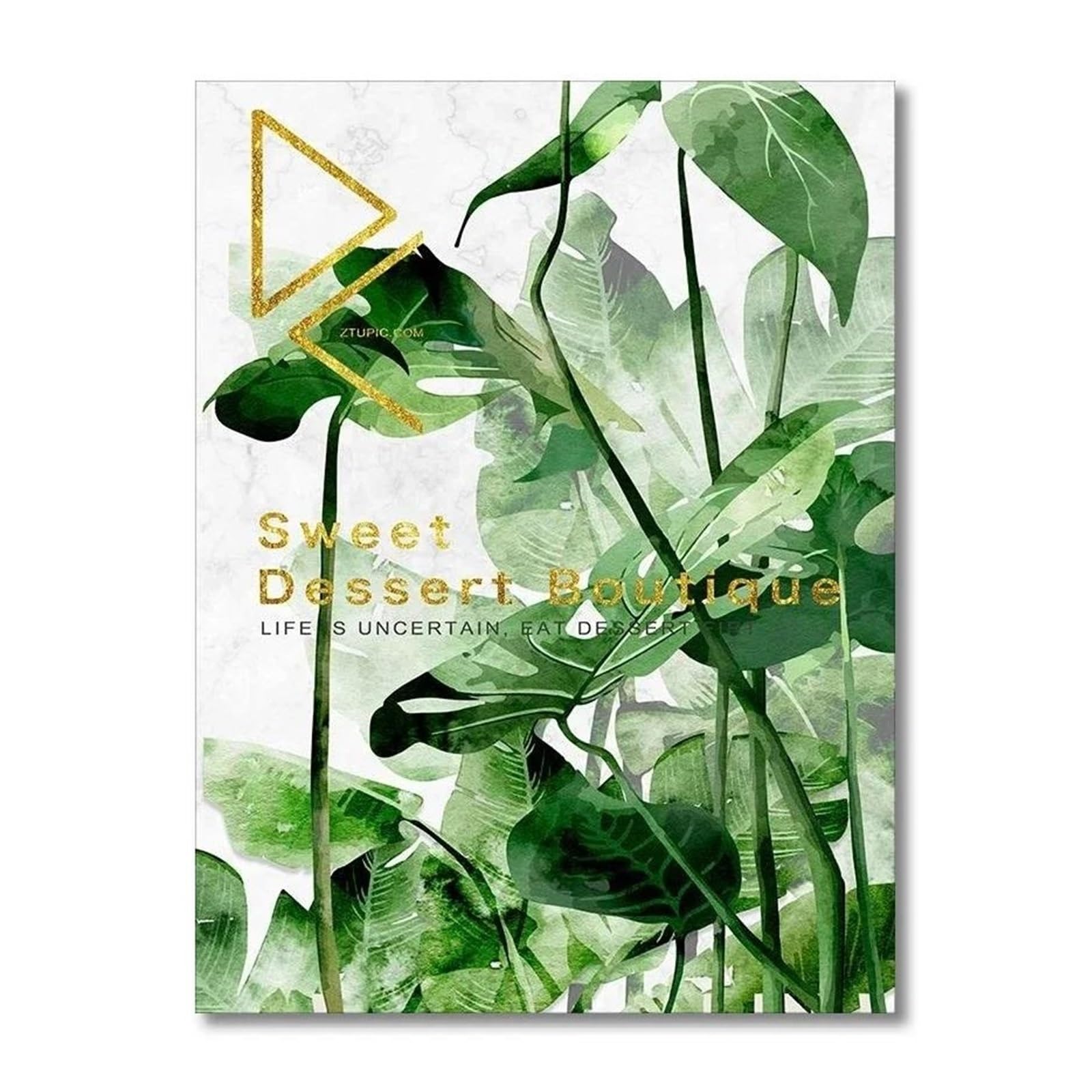 Cuadro sobre lienzo decorativo de 30x40cm con póster de hojas verdes y formas geométricas