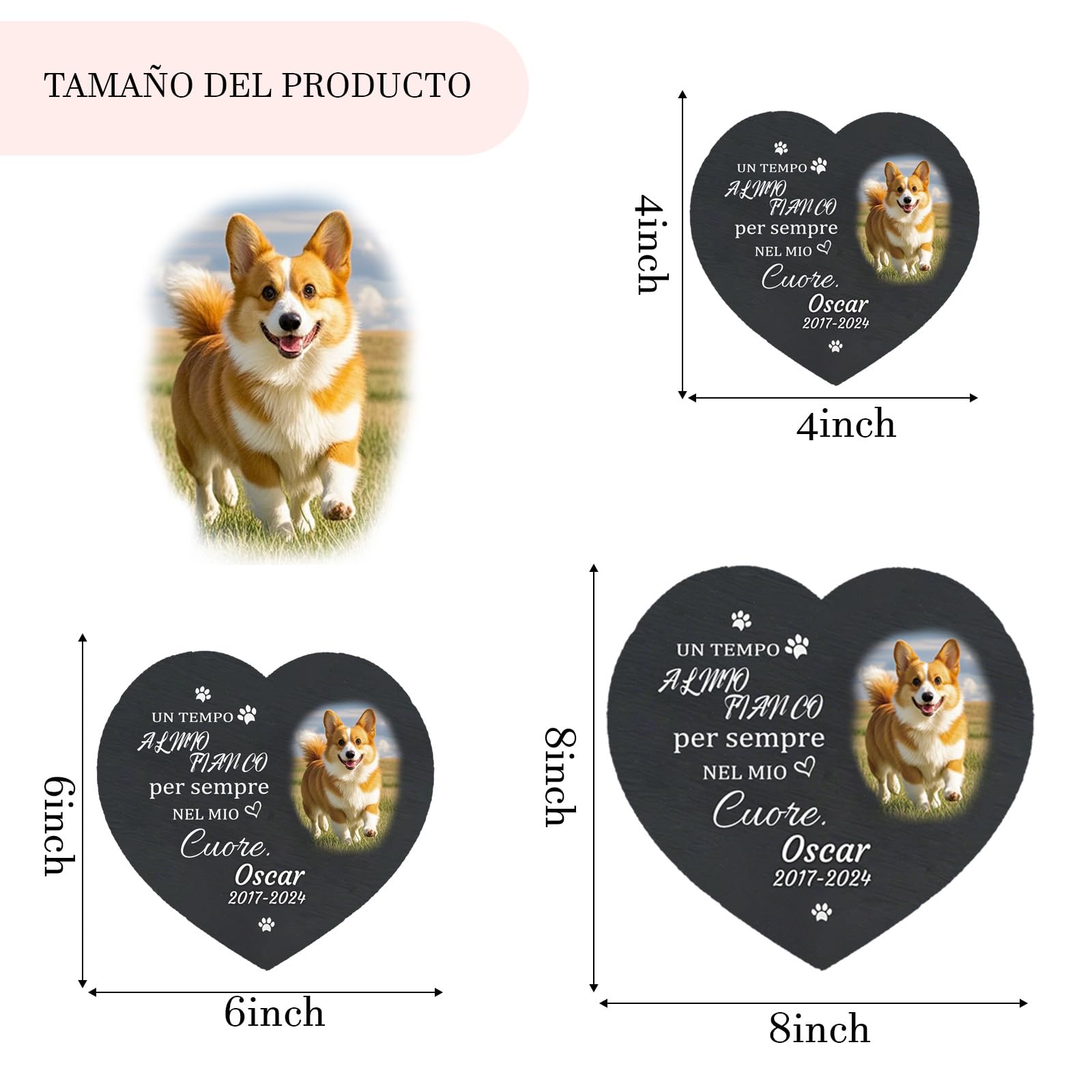 Lapide Personalizzata per Animali Domestici - Targa Commemorativa Quadrata con Foto e Nome - Regalo per la Perdita di Un Cane - Decorazione per Cimitero per Animali (Style F)