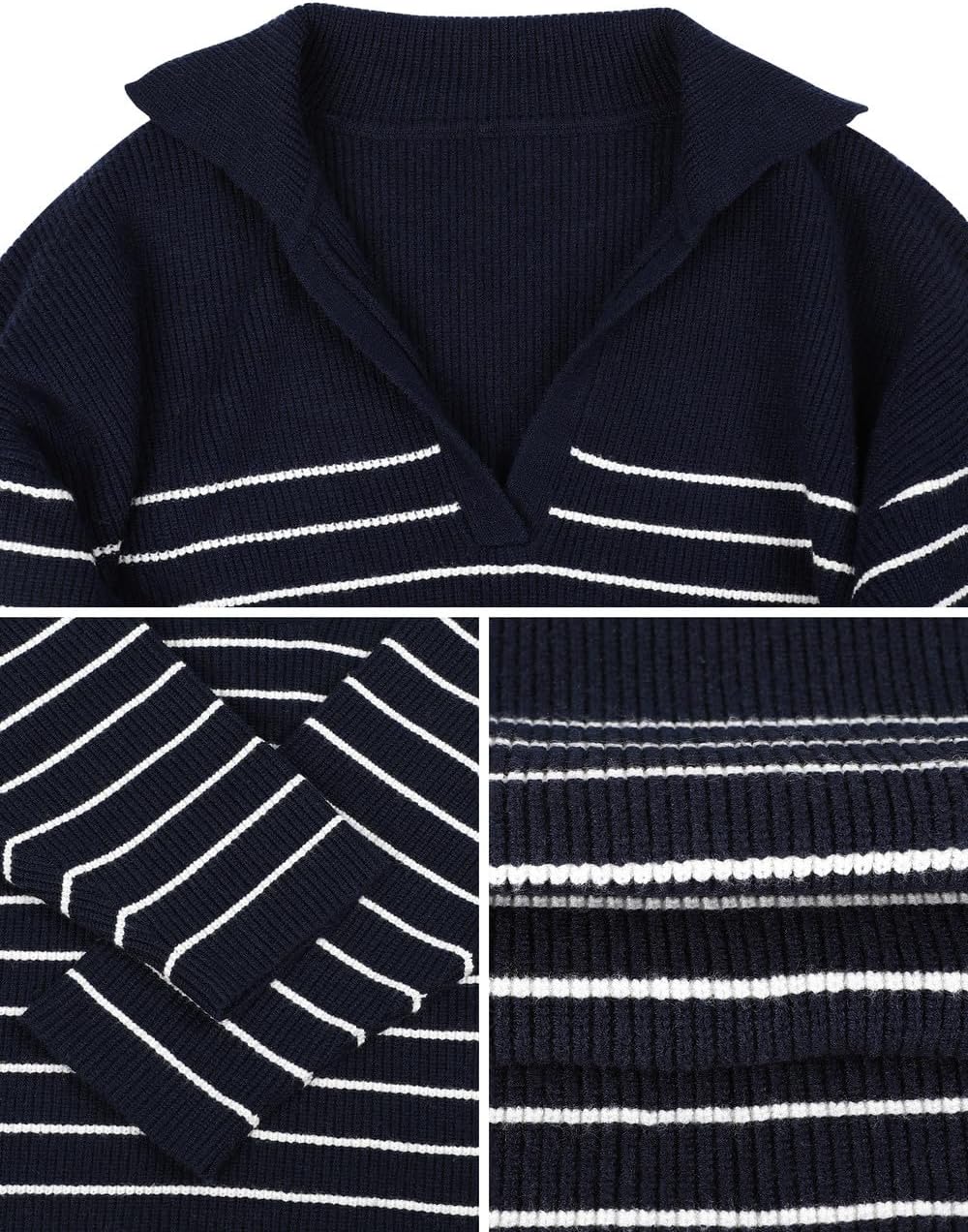 PrettyGuide Women's Polo V Neck Oversized Sweater Casual Fall Winter Loose Fit Slouchy Ribbed Knit Dressy Sweaters - Image 7