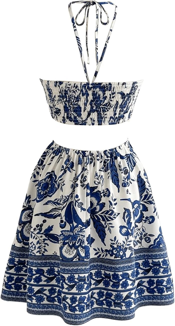 Floerns Women's Floral Halter Neck Vacation Dress Sleeveless Cut Out Boho Cami Dress - Image 4