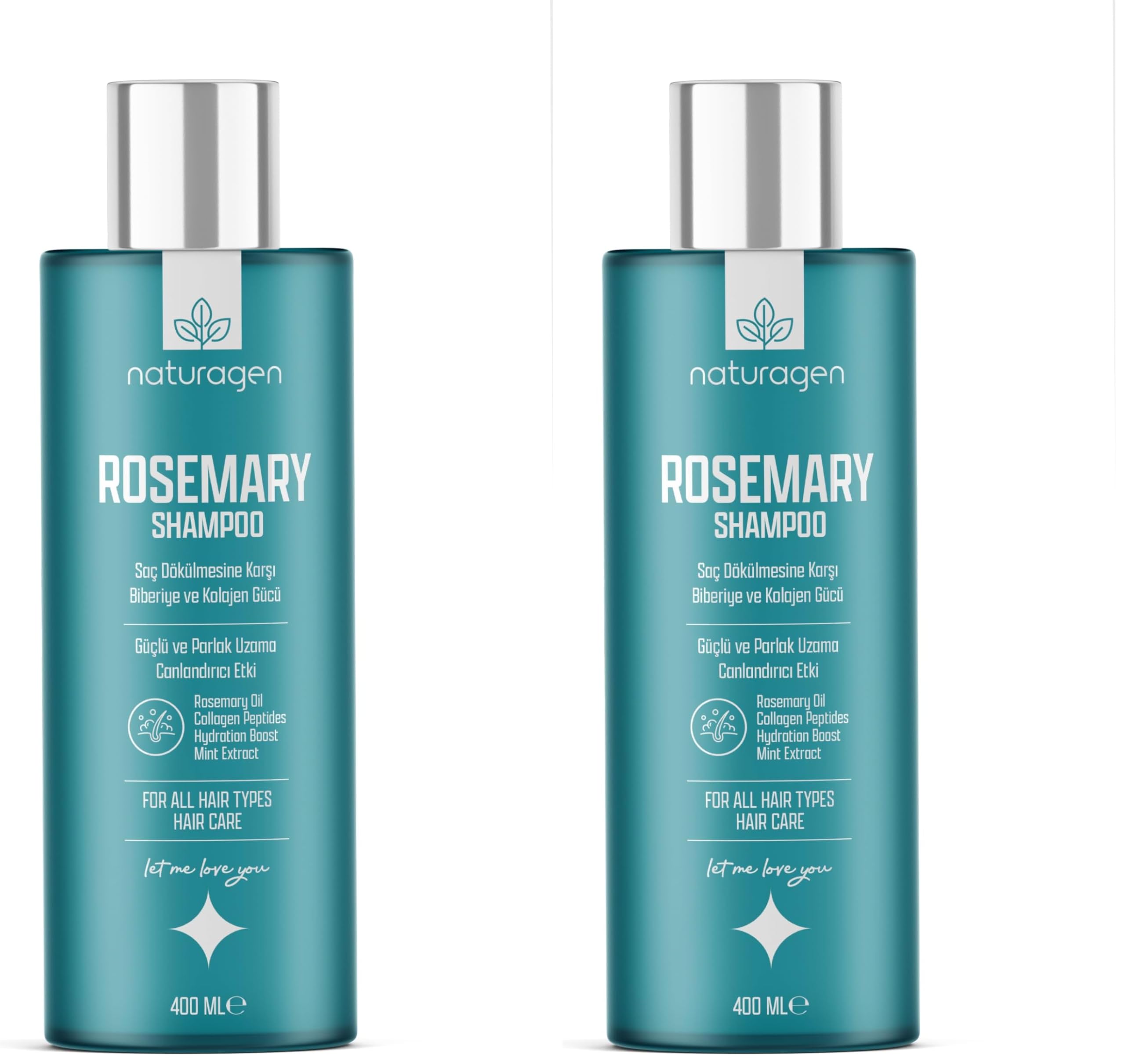 Naturagen Rosemary Dökülme Karşıtı Şampuan 400 ml | Hızlı Uzamaya Yardımcı | Biberiye Yağı + Kolajen Peptitleri (2 paketi)