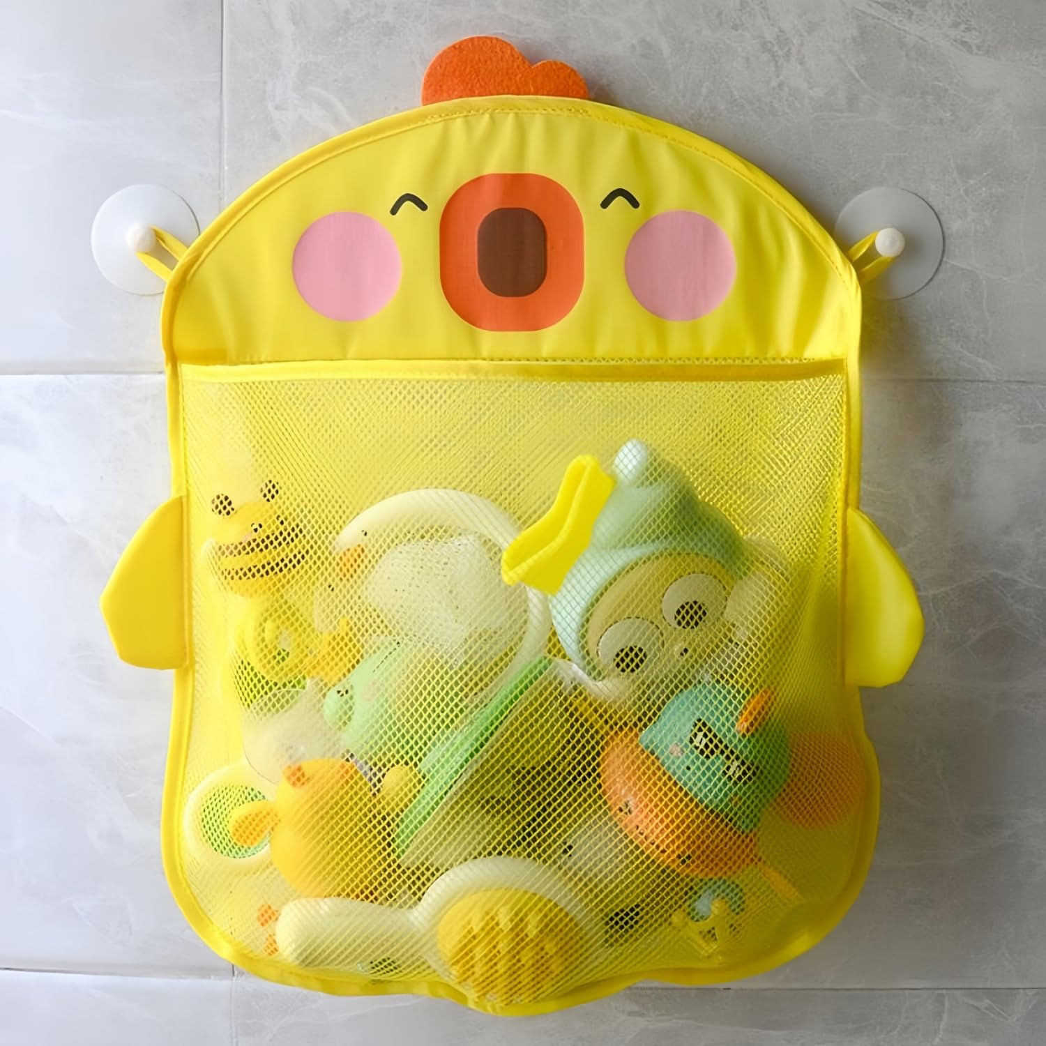 Super Scoop Baby Bath Toy Storage Basket & Net, Removable Wall Hanging Bath Tidy Baby Bath Caddy & Bath Organiser Rack Bathroom Toy Net with 2 Suction Cups Quick Dry
