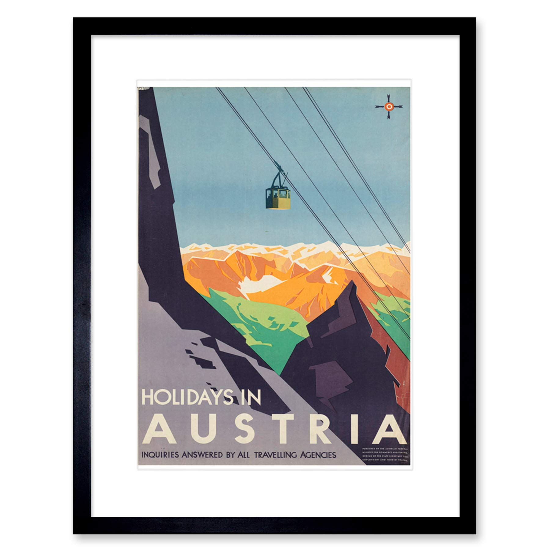 Wee Blue Coo Austria Travel Ski Lift Alpine Artwork Framed Wall Art Print 9X7 Inch