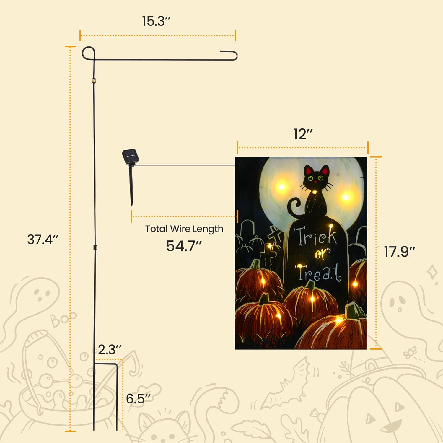 Solar Lighted Christmas Black Cat & Pumpkin Garden Flag Stake, Double-Sided Outdoor Yard Decor, LED Flag for Patio Lawn Thanksgiving Party Winter Holiday Decorations & Gifts - Image 7