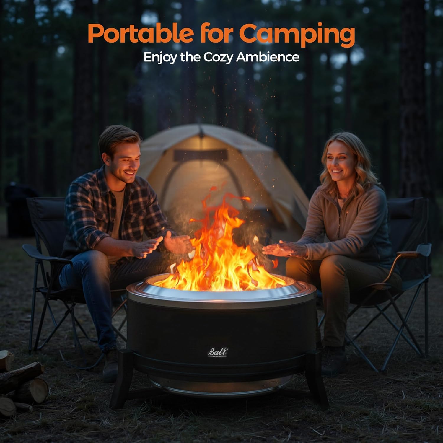 BALI OUTDOORS 27 inch Smokeless Firepit Outdoor, Outdoor Fire Pit Patio with Ash Pan, Portable Fire Pit Wood Burning