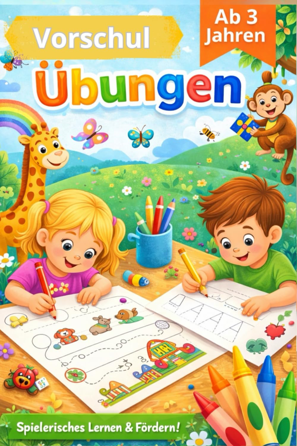 Vorschulübungen – Spielerisch lernen & fördern: Übungsheft für Kinder ab 3 Jahren. Schreiben, Formen, Farben & Konzentration spielerisch entdecken. Mit kleine Motivationsgeschichte.
