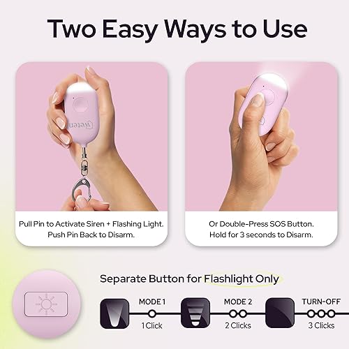 Miniatura 3 de Weten Llavero de alarma personal recargable, sirena de 130 dB y luz LED, elegante alerta de seguridad personal para que las mujeres lo lleven,