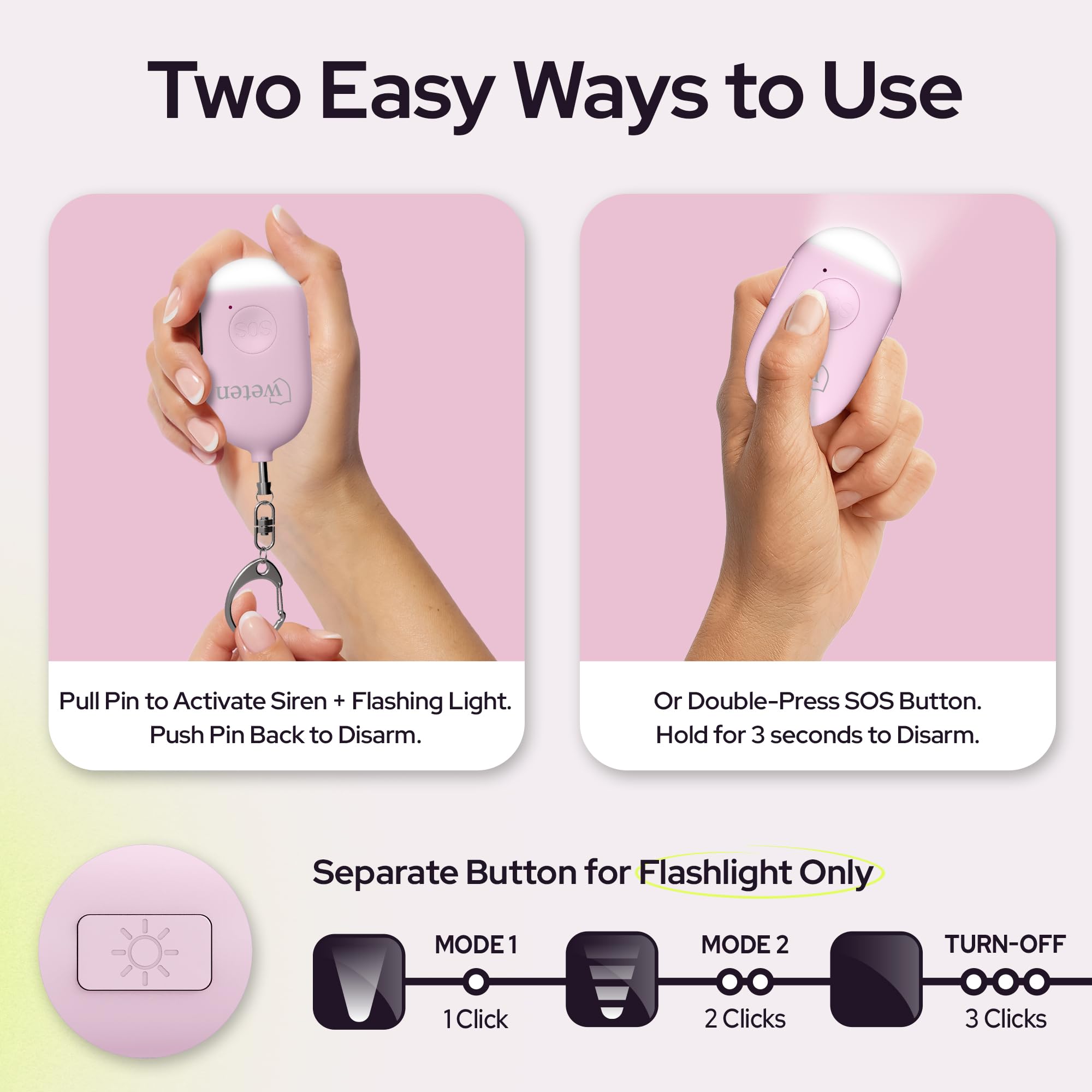 Personal Alarm Aranticy 130db Siren Song Sos Emergency Alarm Keychain Safesound Keyring Loud Panic Rape Attack Self Defense Safty Security Alarm For Kids Women Elderly Disabled Two Way Activate - View #2